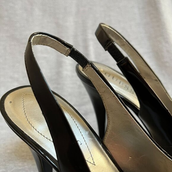 Guess Black Patent Leather Peep Toe Platform Heels. Size 7M - Picture 7 of 12